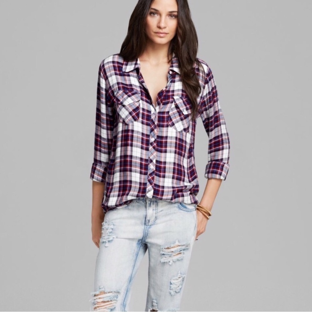 Rails Carmen Buttery Soft Long Sleeve Button Up Plaid Size M Flannel Blouse Top